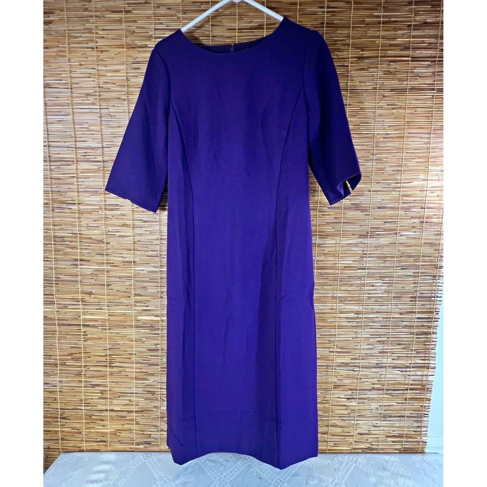 J.CREW Purple Sheath Midi Dress 3/4 Sleeve Scoop Neck Lined Stretch Zip 8T